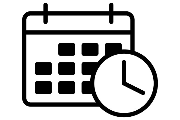 Calendar with clock icon.